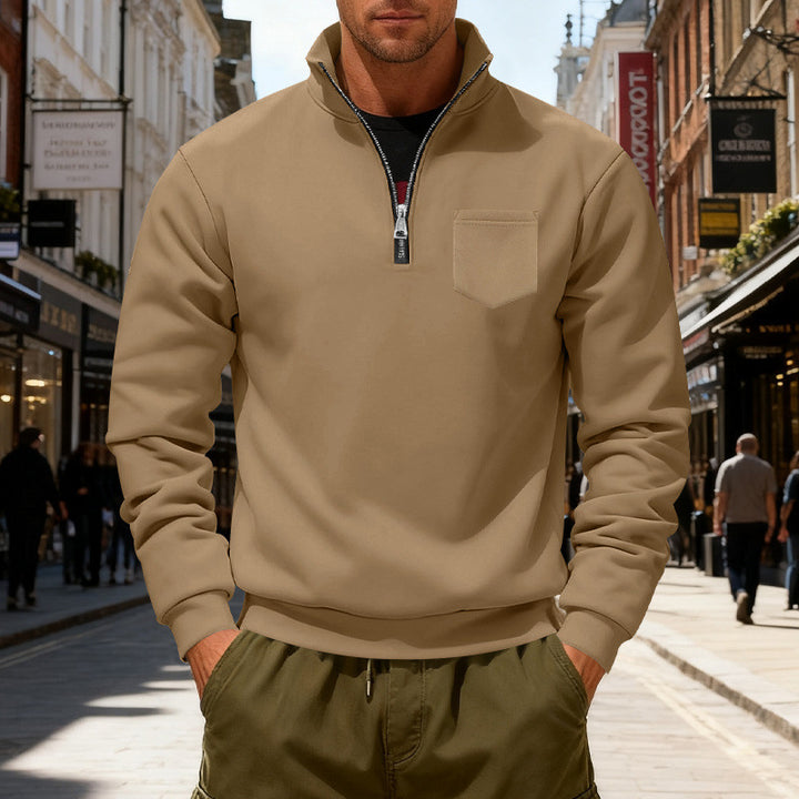 Herren modischer Sweatshirt mit halbem Reißverschluss und aufgesetzter Tasche Drune