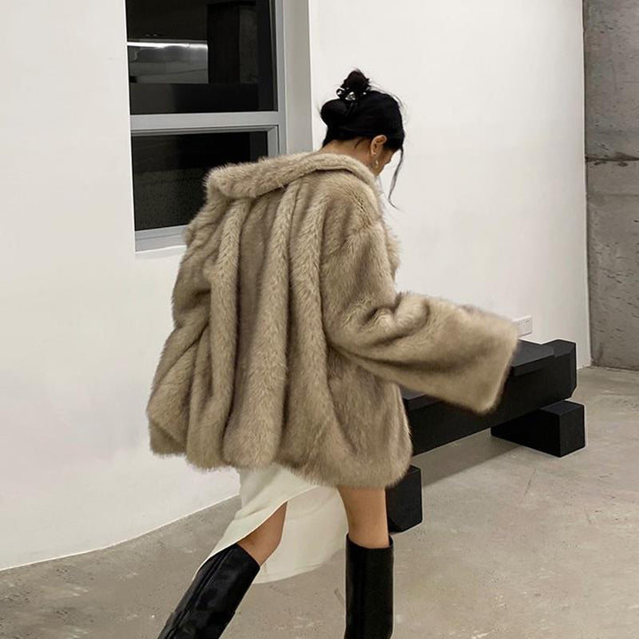 Damen Modischer Oversize Kunstpelz-Cape Drune
