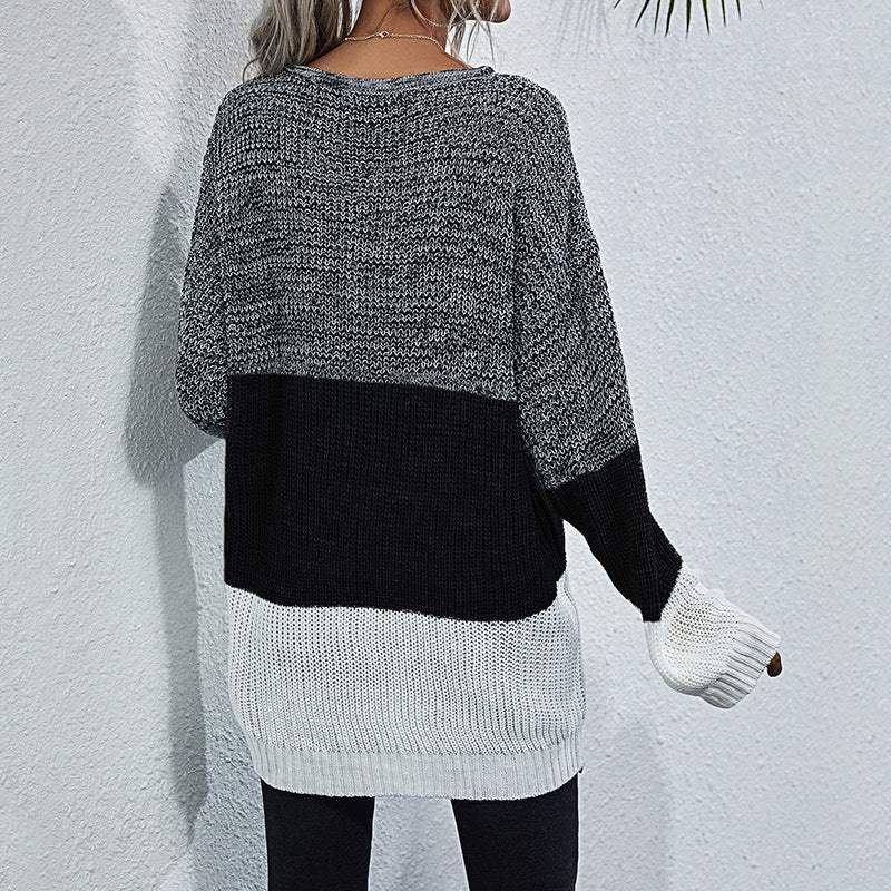 Damen lässiger Strickpullover mit modischem Farbwechsel und oversized Schnitt Drune