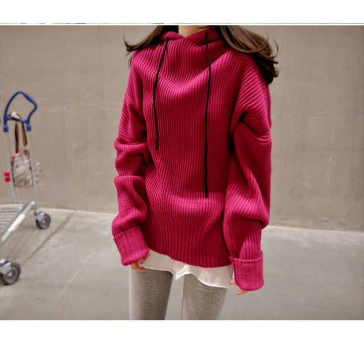 Damen Oversized Strickpullover mit Kapuze Drune
