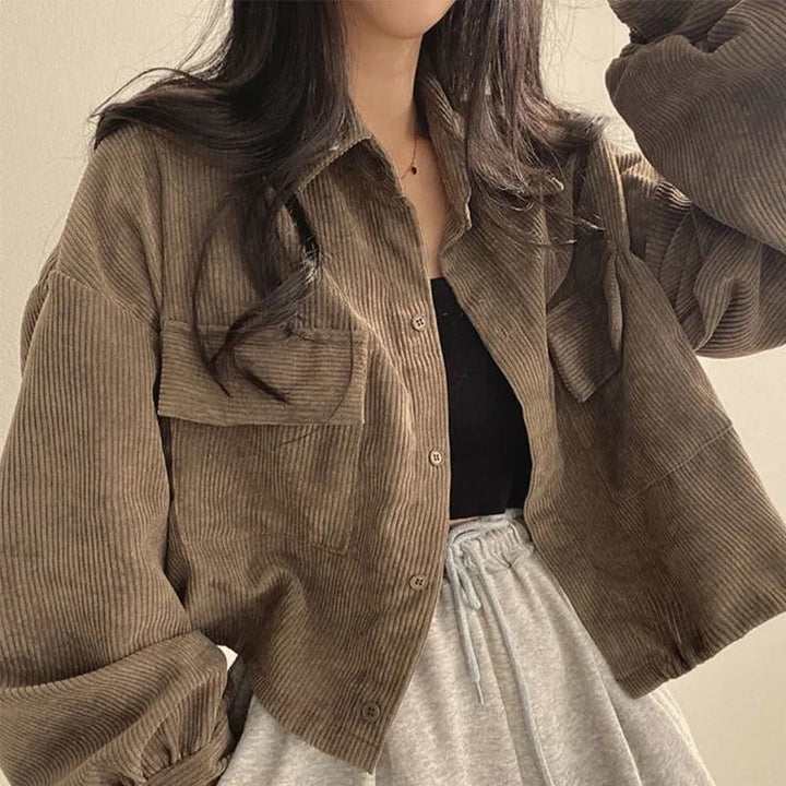 Damen lässige Cordjacke mit voluminösen Ärmeln Drune