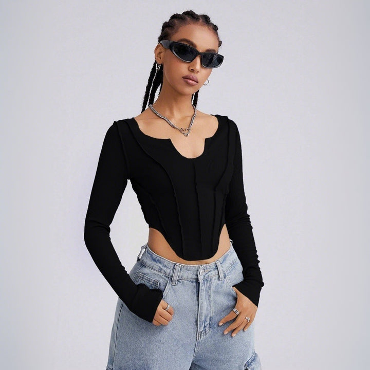 Damen Langarm-Bodysuit mit tiefem V-Ausschnitt und raffinierten Cut-Out-Details Drune