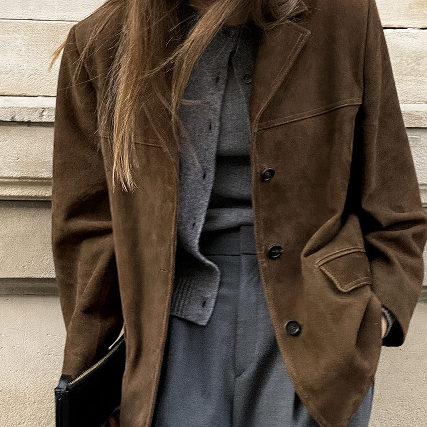 Damen Elegante Suede Blazerjacke Drune