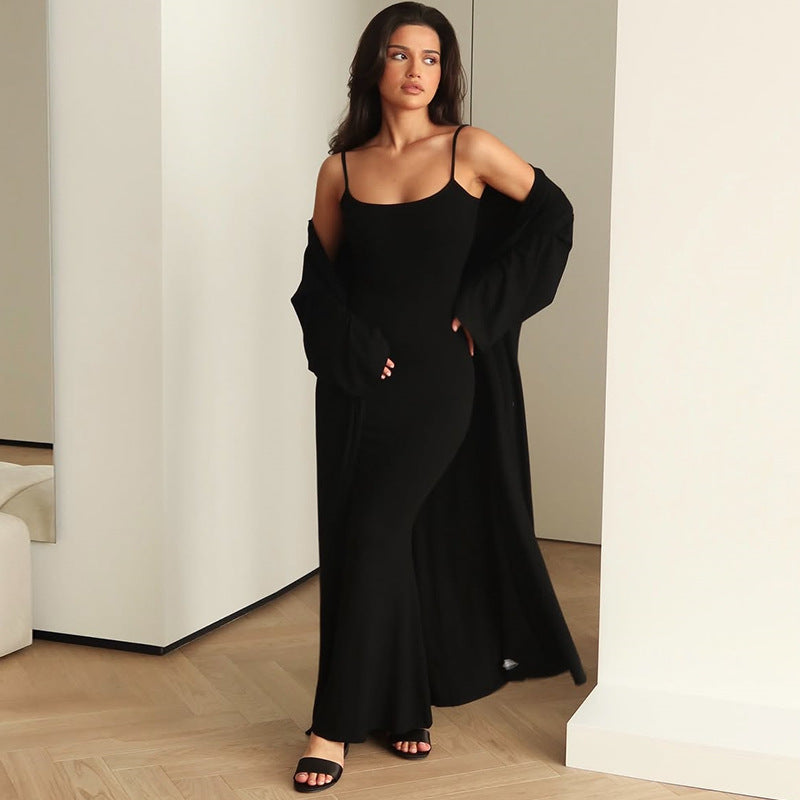 Damen Langärmliges Maxikleid mit offenem Cardigan Drune