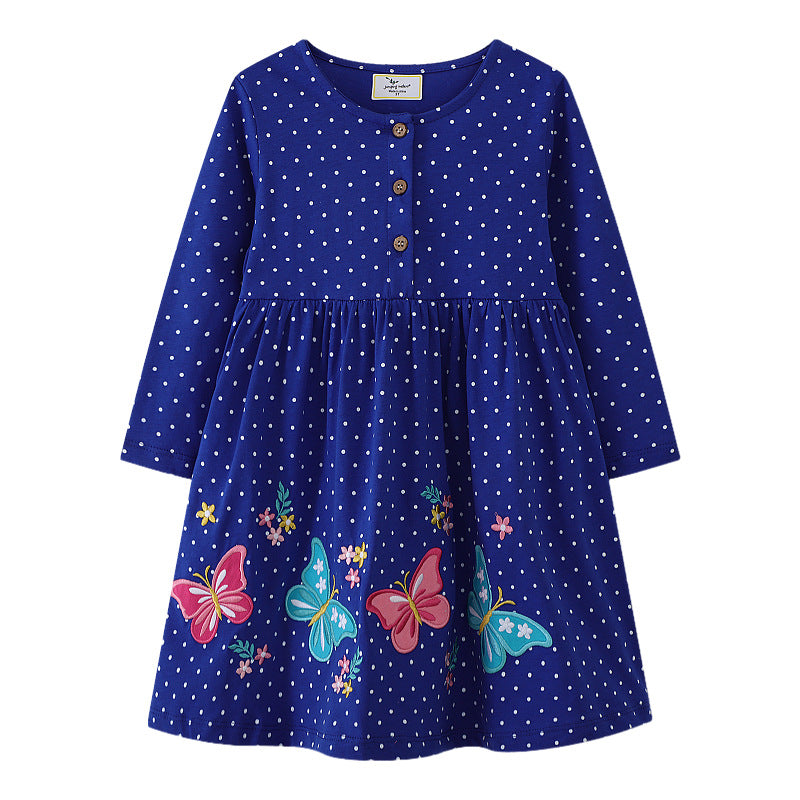 Mädchen Freizeitkleid mit floralen und Schmetterlingsapplikationen Drune