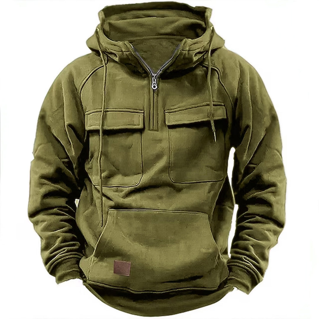 Herren nan Utility Kapuzenpullover mit aufgesetzten Brusttaschen und halbem Reißverschluss Drune