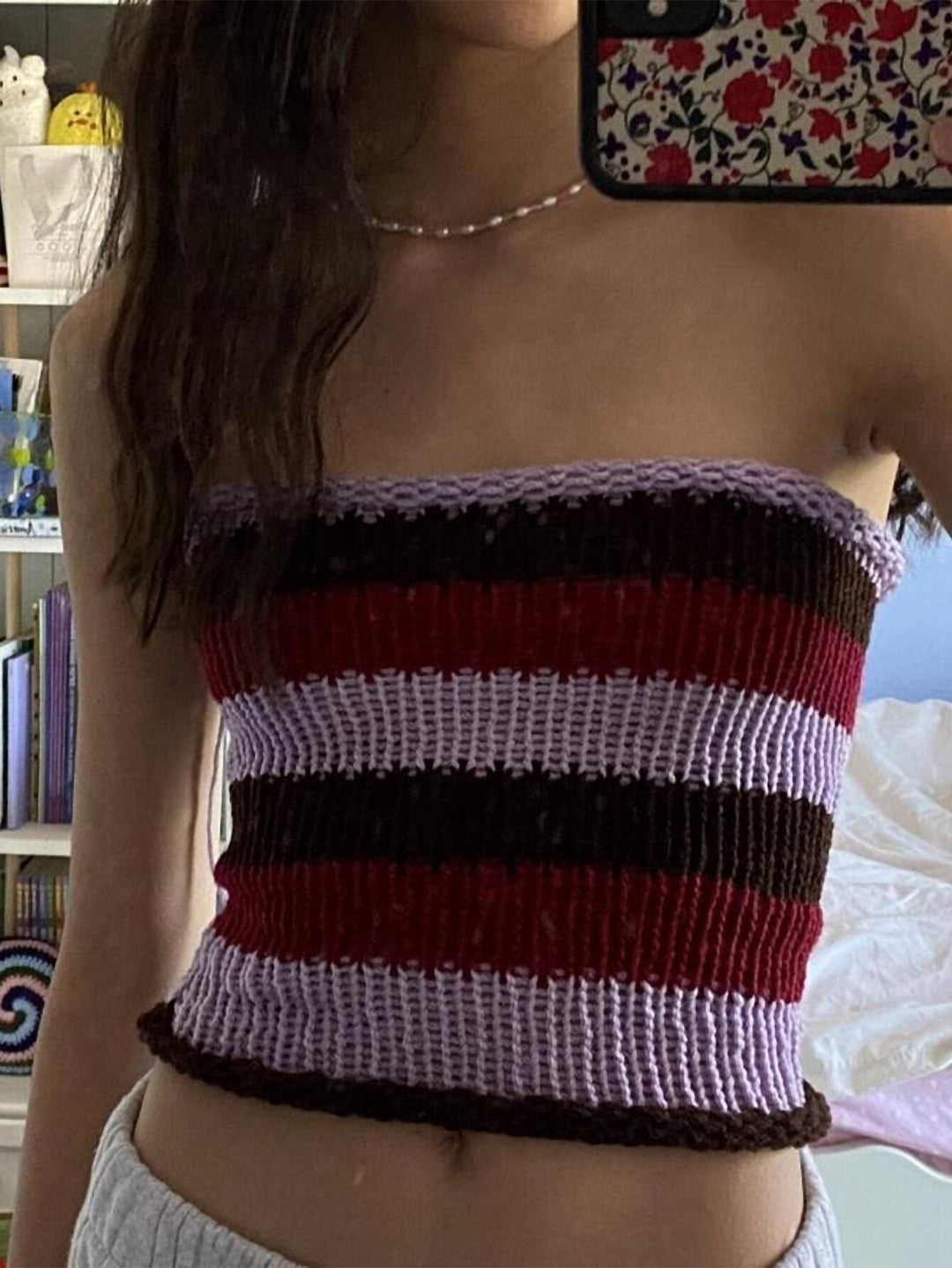 Damen Bandeau Oberteil mit bunten Streifen Drune