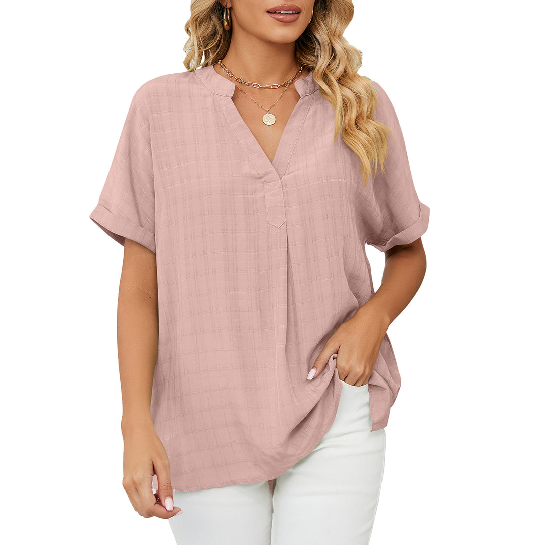 Damen V-Ausschnitt Bluse mit lässigem Schnitt und dekorativer Struktur Drune
