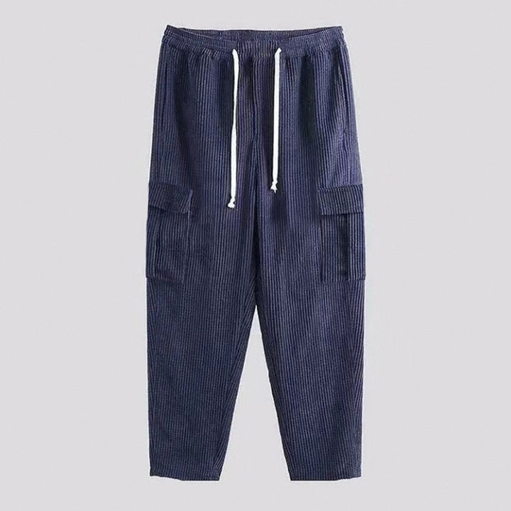Herren nan Cord-Cargo-Jogginghose mit elastischem Tunnelzugbund, aufgesetzten Klappentaschen und tapered Bein Drune