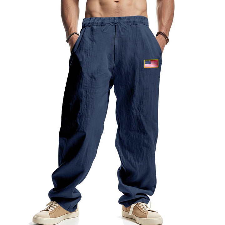 Herren nan lockere Freizeit-Hose mit elastischem Bund, Seitentaschen und Flaggen-Patch Drune