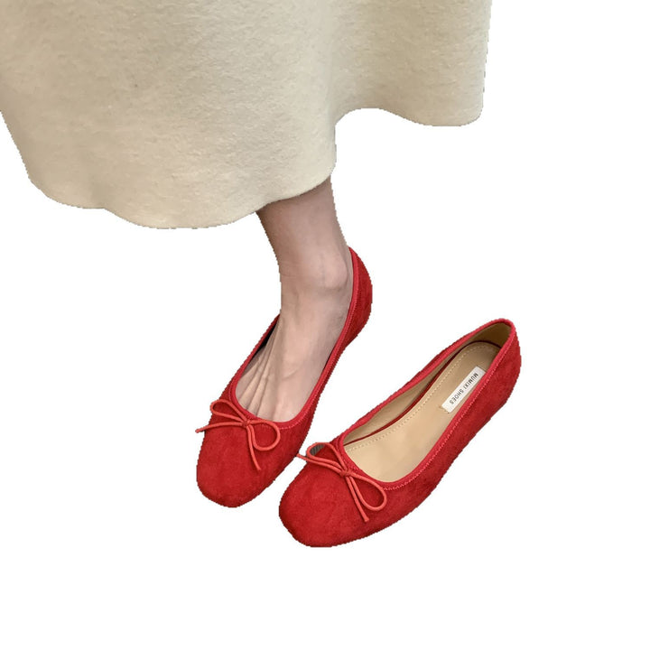 Damen Ballerinas mit zierlichem Schleifendetail und samtiger Oberflächenstruktur Drune