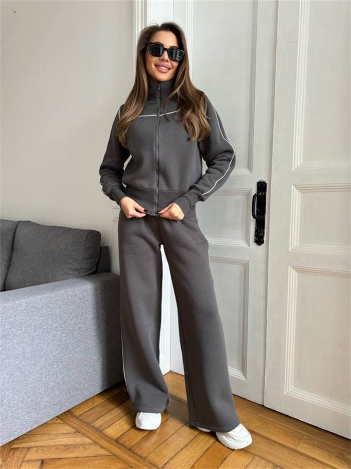 Damen Sportliches Sweat-Set mit hohem Kragen und weitem Schnitt Drune