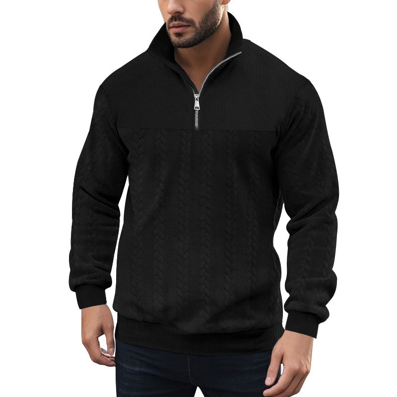Herren Strickpullover mit halbem Reißverschluss und strukturierter Oberfläche Drune