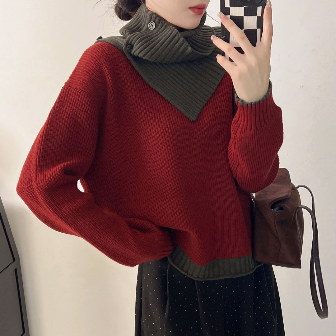 Damen Pullover mit modernem Rollkragen und strukturiertem Design Drune