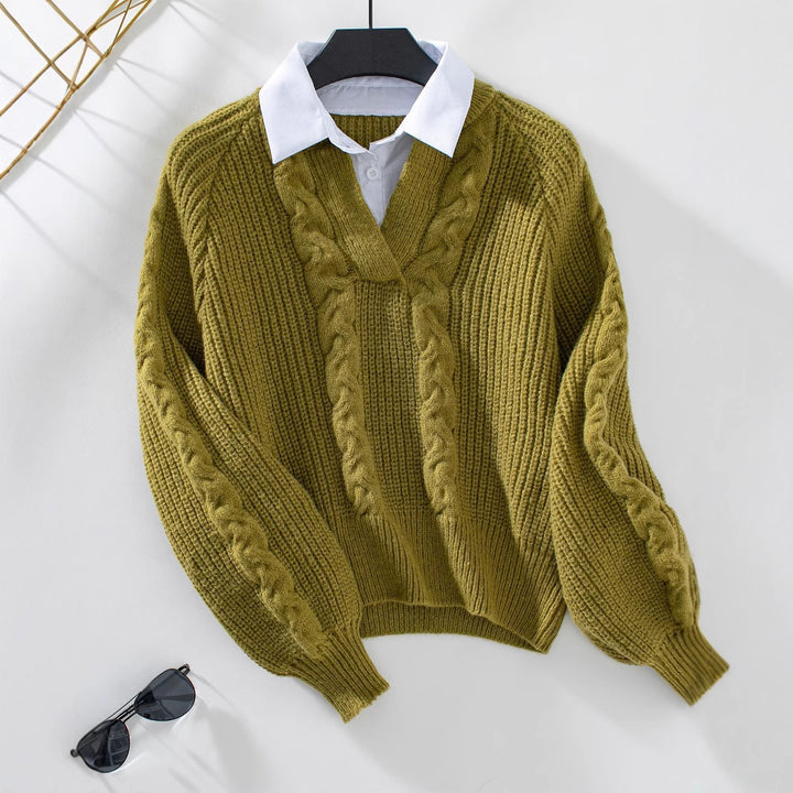 Damen Strickpullover mit stylischem Kragen Drune