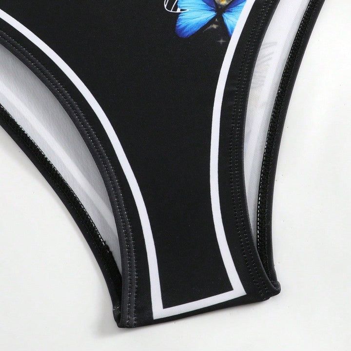 Damen Einteiler Badeanzug mit schickem Wickelrock und Butterfly-Motiv Drune