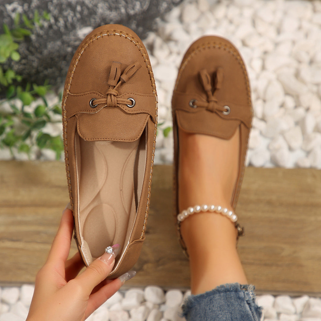 Damen nan klassische Mokassin-Loafer mit Quasten, Handnahtdetail und profilierter Gummisohle Drune