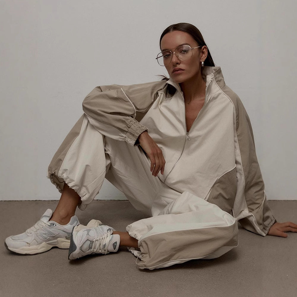 Damen nan sportive Oversize-Trackjacke mit hohem Stehkragen und Raglanärmeln Drune