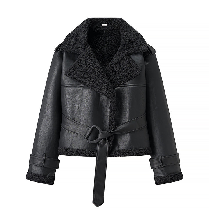 Damen Kunstlederjacke mit flauschigem Kragen und tailliertem Schnitt Drune