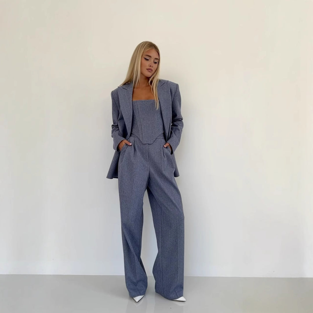 Damen Blazer mit Taillengürtel und schickem Revers Drune