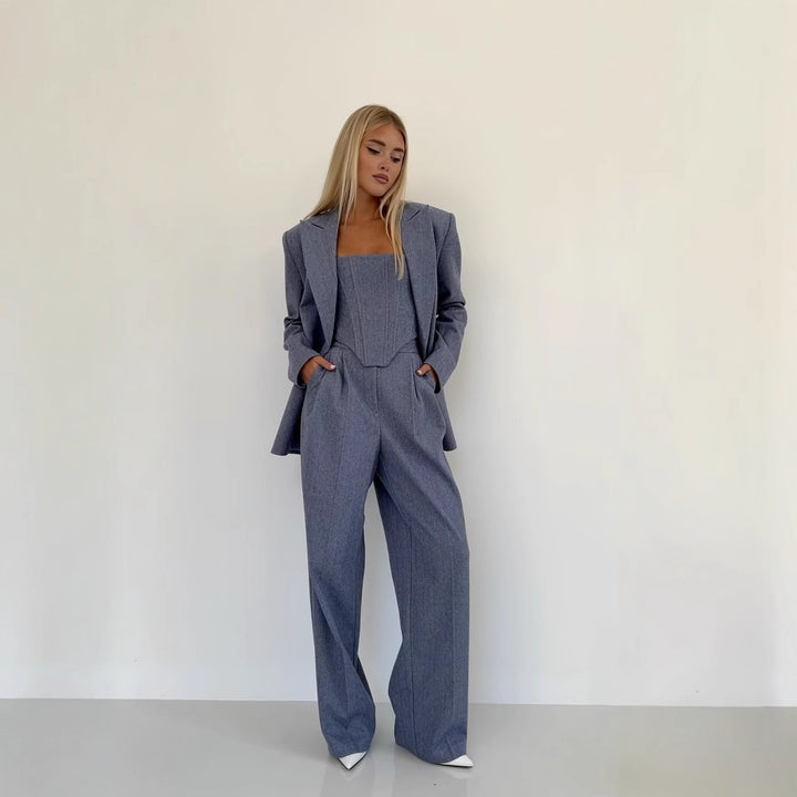 Damen Blazer mit Taillengürtel und schickem Revers Drune
