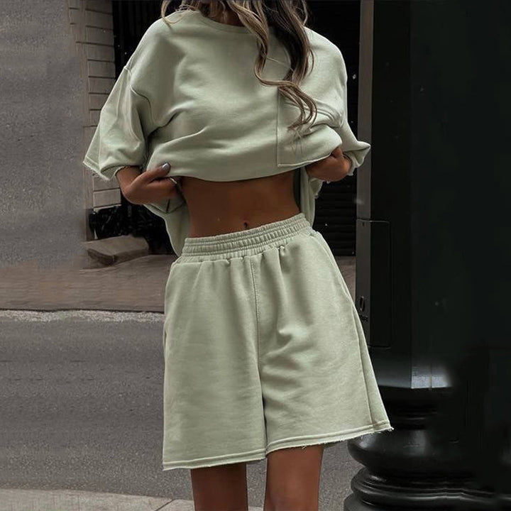 Damen lässiges Lounge-Set aus atmungsaktivem Material mit oversized T-Shirt und Shorts Drune