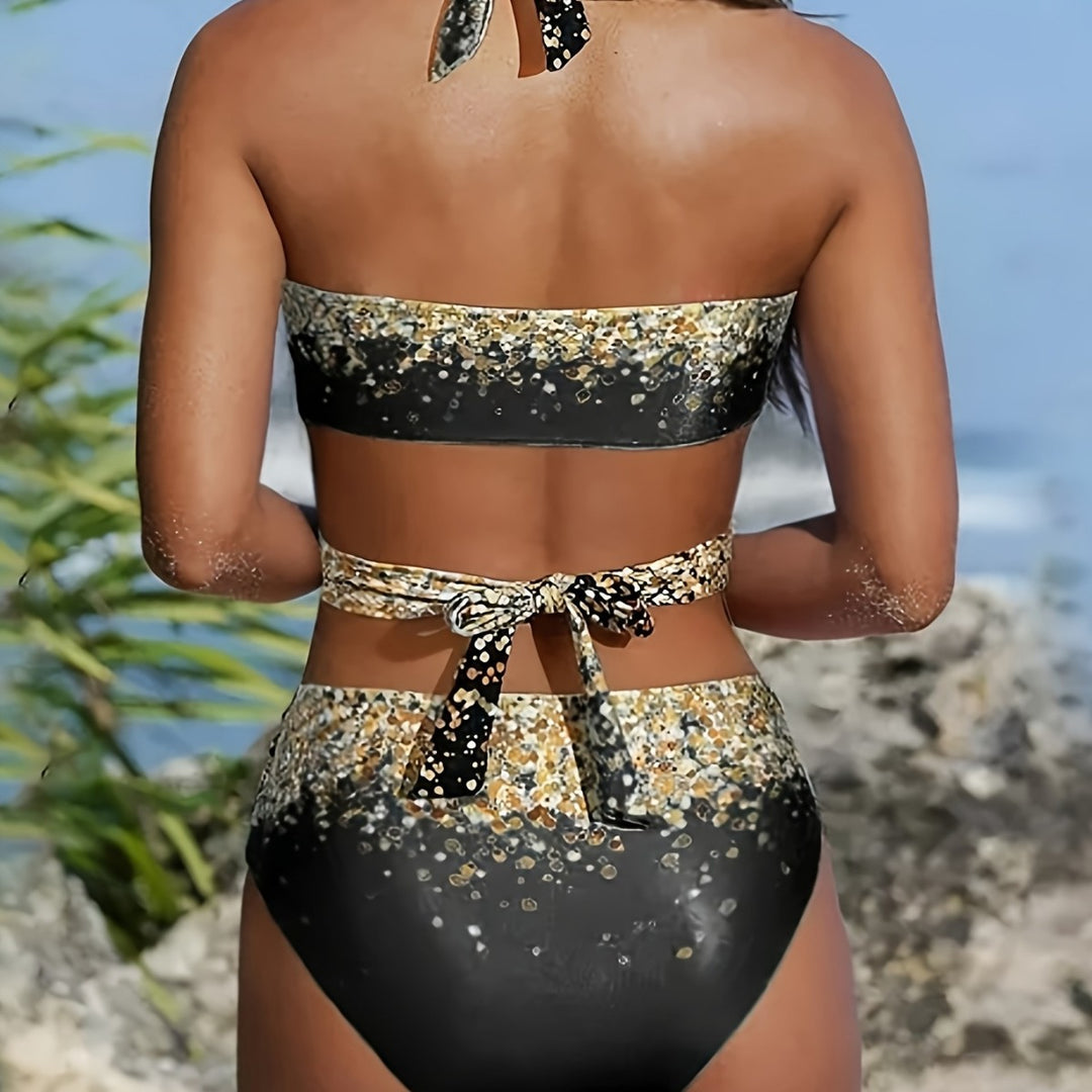 Damen Hochtailliertes Bikiniset mit verspieltem Knoten und schimmernden Akzenten Drune