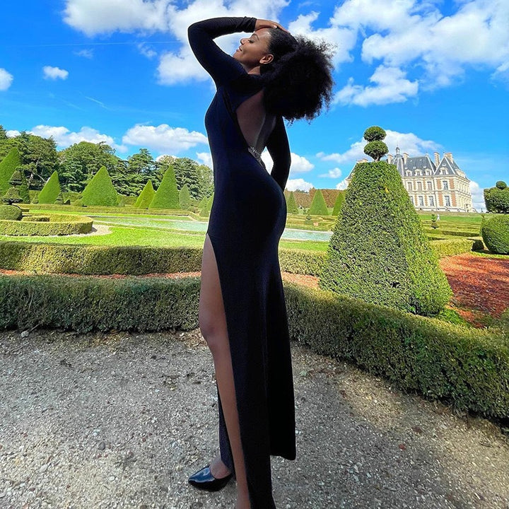 Damen Rückenfreies Maxikleid mit eleganter Rückenansicht und transparenten Ärmeln Drune