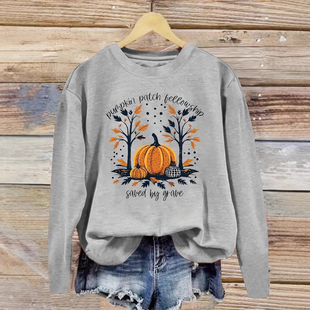 Damen Sweatshirt mit herbstlichem Kürbis-Motiv und lässigem Schnitt Drune