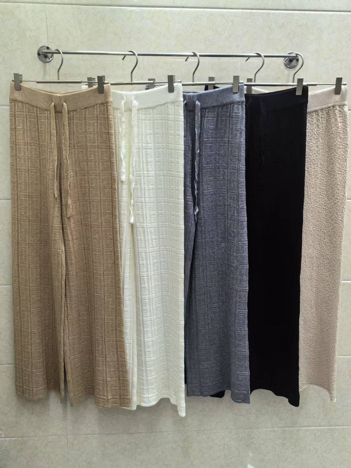 Damen elegante Palazzo-Hose mit hohem Bund und seitlichem Bindegürtel Drune