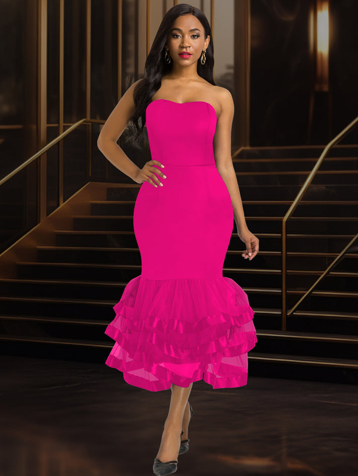 Damen figurbetontes Abendkleid mit schwingendem Rüschensaum Drune