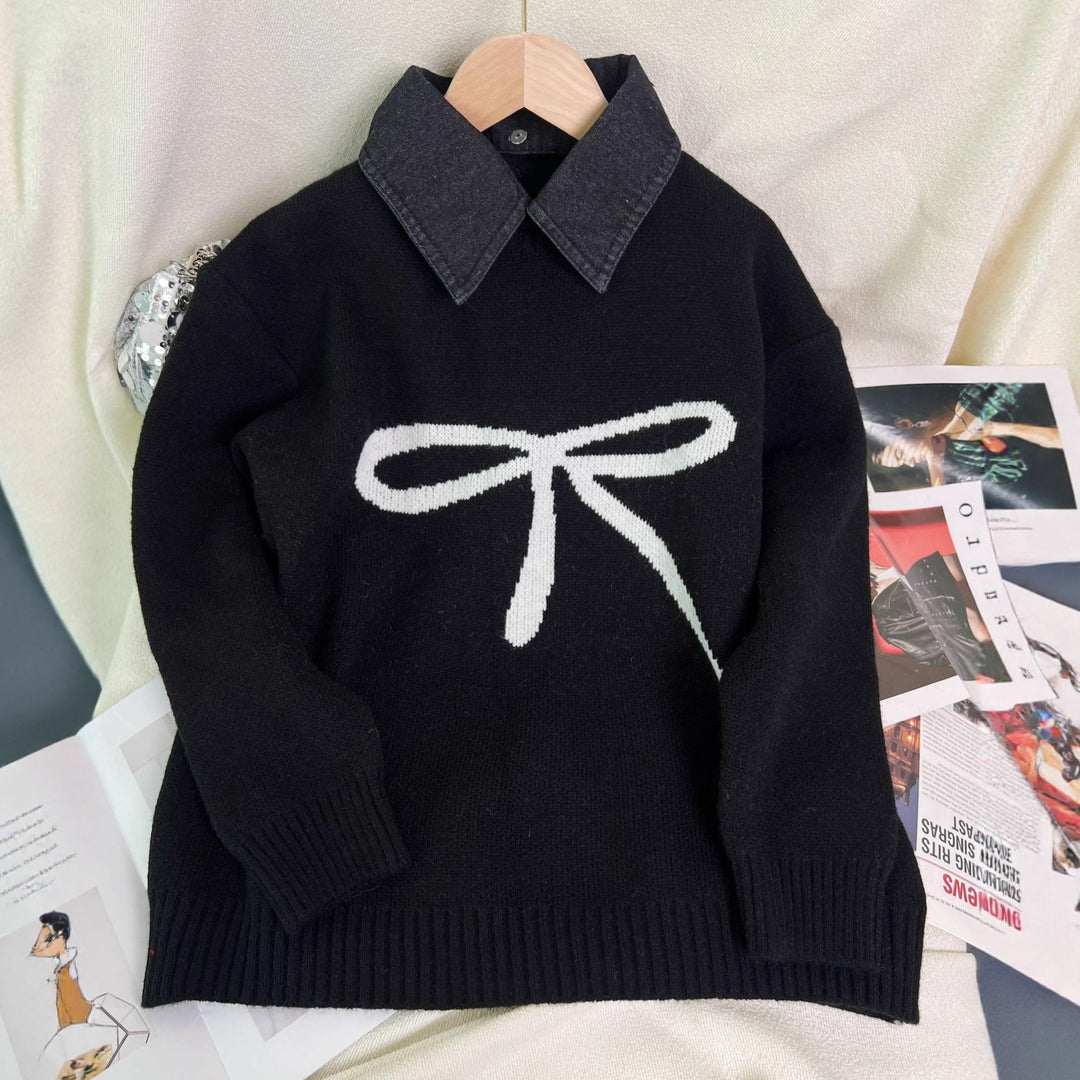 Damen kuscheliger Pullover mit schickem Schleifenmotiv Drune