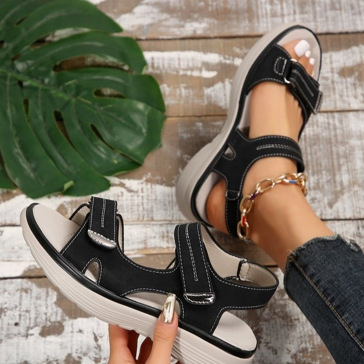 Damen Komfortsandalen mit verstellbaren Klettverschlüssen und ergonomischem Fußbett Drune
