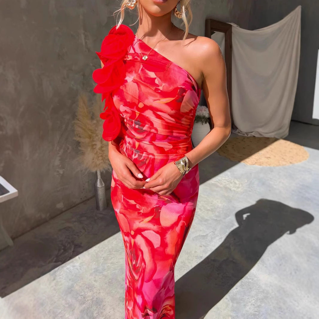 Damen Elegantes Abendkleid mit einseitigem Rüschen-Design und schmalem Schnitt Drune