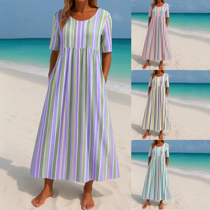 Damen lässiges Maxikleid mit hellen Streifen Drune