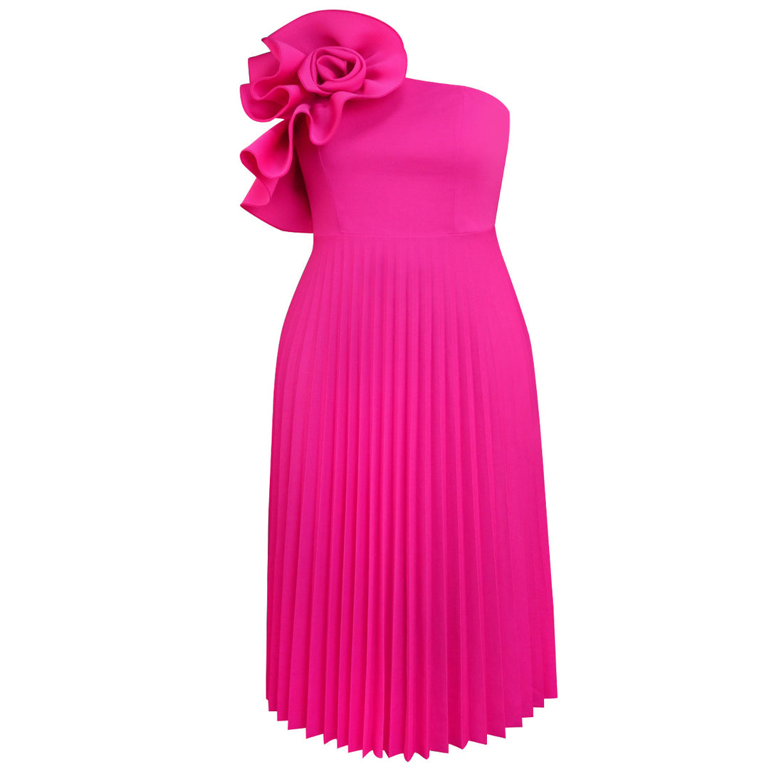 Damen elegantes Cocktailkleid mit voluminöser Blütenapplikation Drune