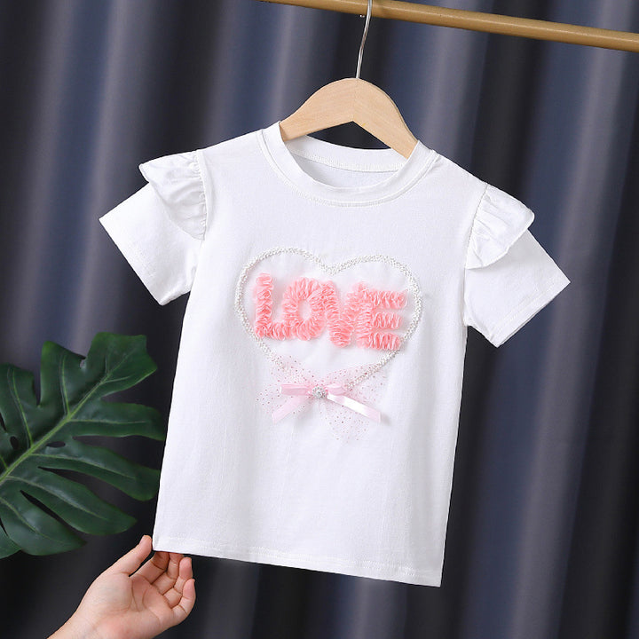 Mädchen T-Shirt mit Rüschendetails und Herzen-Applikation Drune