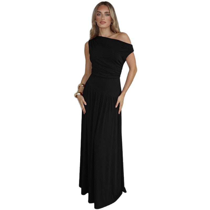 Damen Langarm Maxikleid mit asymmetrischem Schnitt und komfortablem Taillenbereich Drune