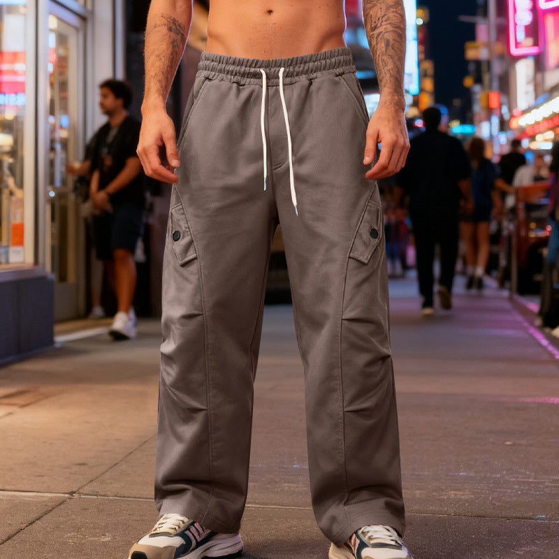 Herren nan weite Cargo-Straßenhose mit elastischem Tunnelzugbund und funktionalen Klappentaschen Drune