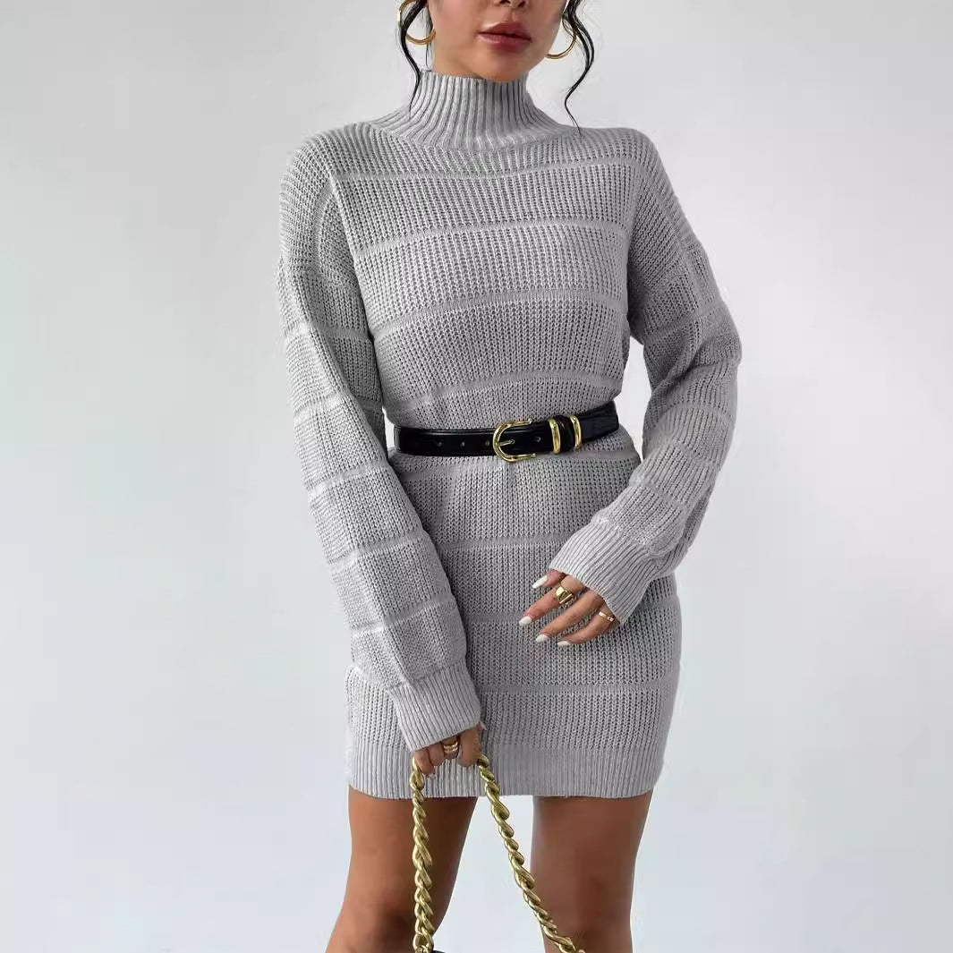 Damen Strickkleid mit hohem Kragen und strukturiertem Muster Drune