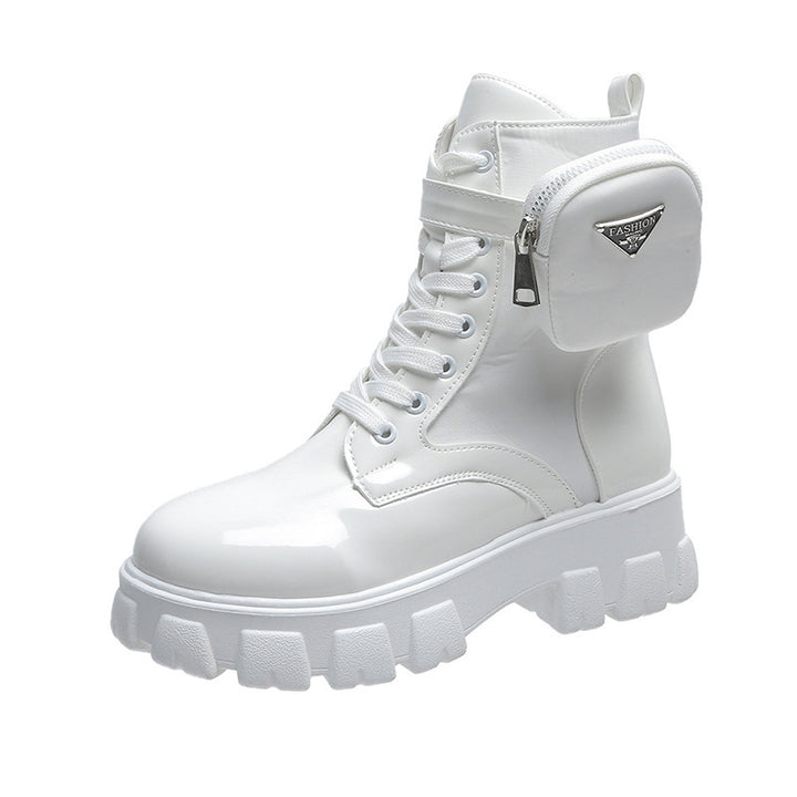 Damen nan Schnürhalbschaft-Boot im Utility-Style mit abnehmbarem Mini-Täschchen und Plateau-Profilsohle Drune