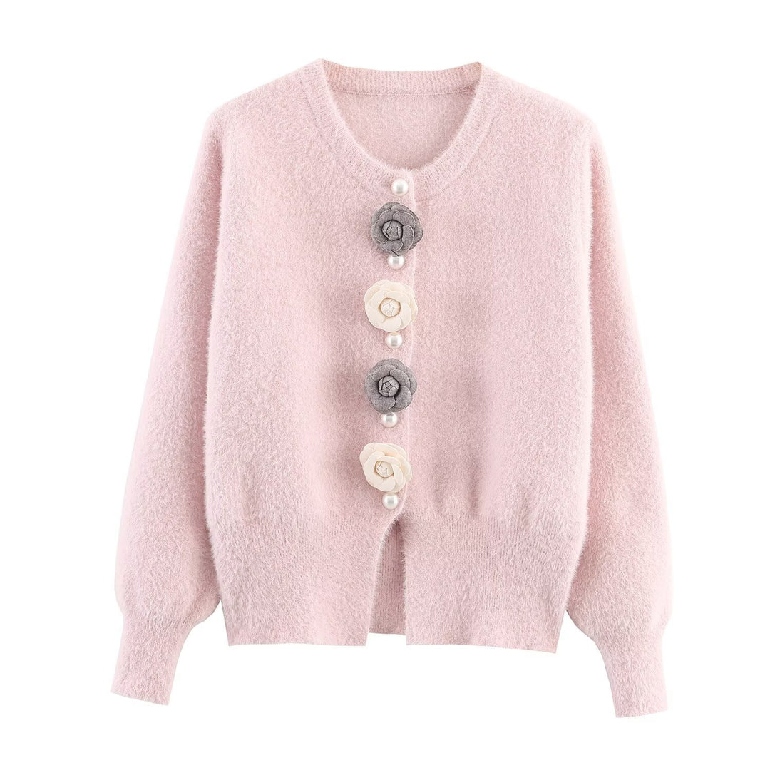 Damen Kuschelige Strickjacke mit stilvollen Blumendetails Drune