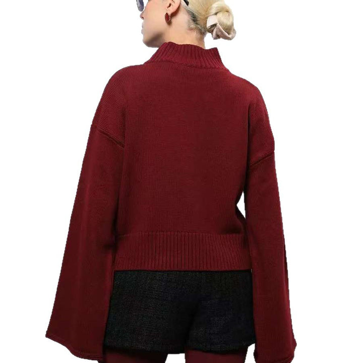 Damen Modischer Pullover mit weitem Schnitt und hohen Bündchen Drune