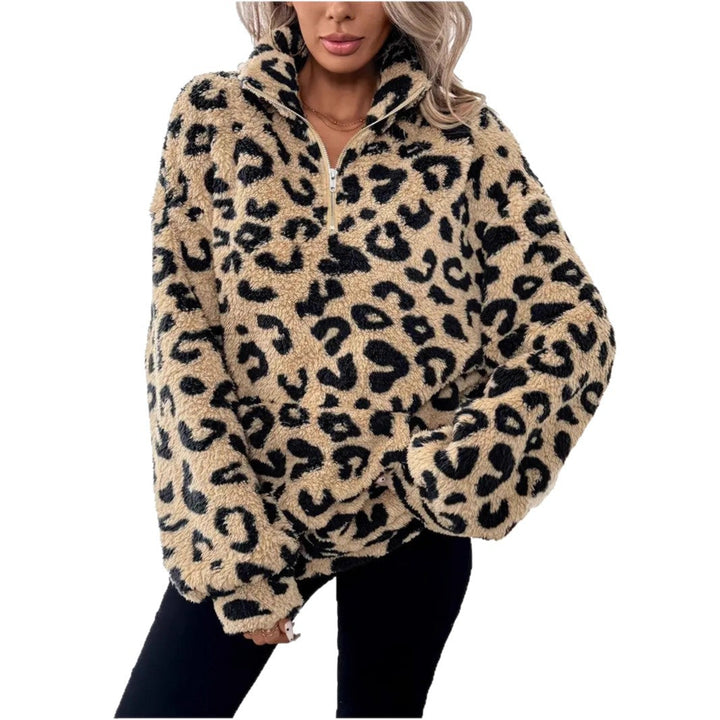 Damen Fleece-Pullover mit stylischem Leopardenmuster Drune
