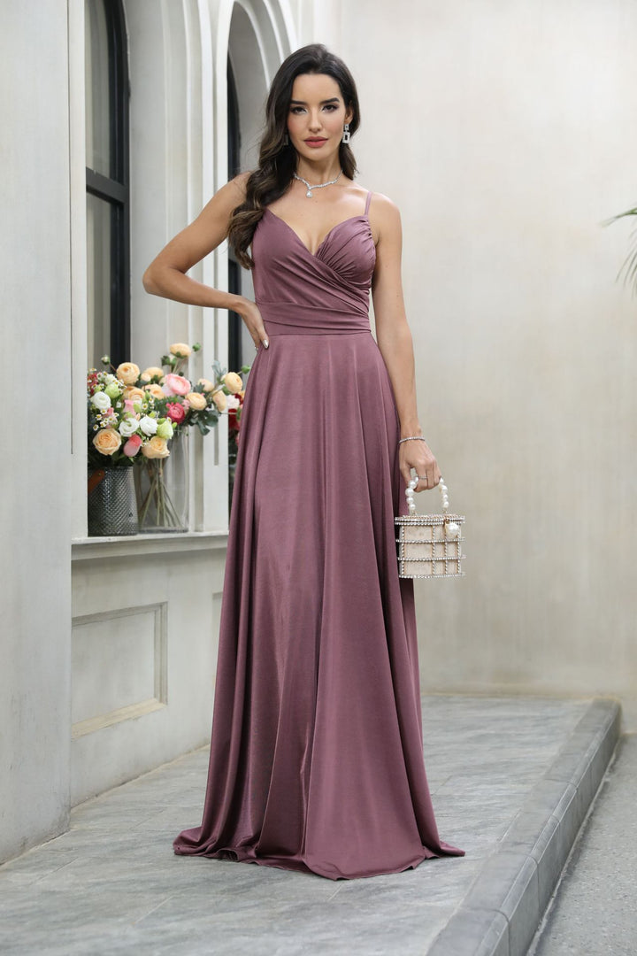 Damen Maxikleid aus fließendem Satin mit eleganter Frontwicklung Drune