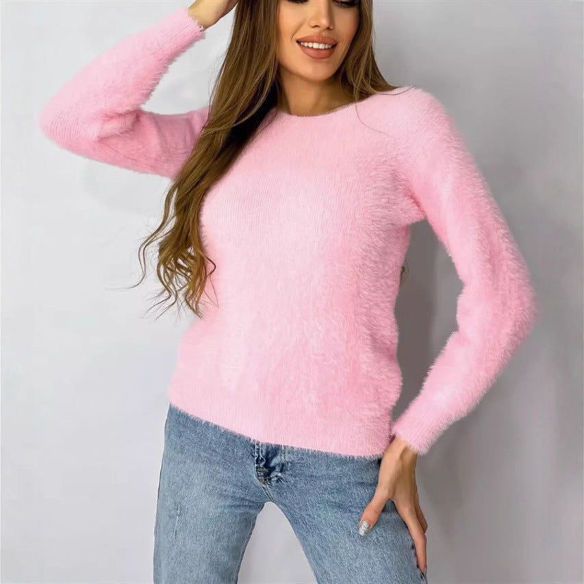 Damen Flauschiger Modischer Pullover Drune