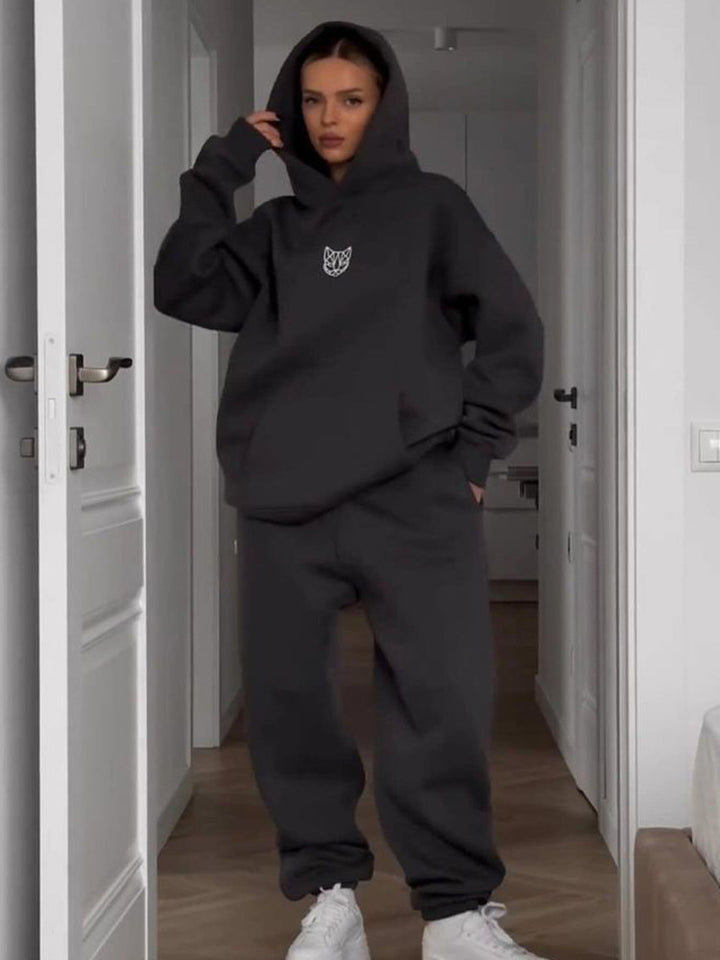 Damen lässiger Hoodie und weit geschnittene Hose Set Drune