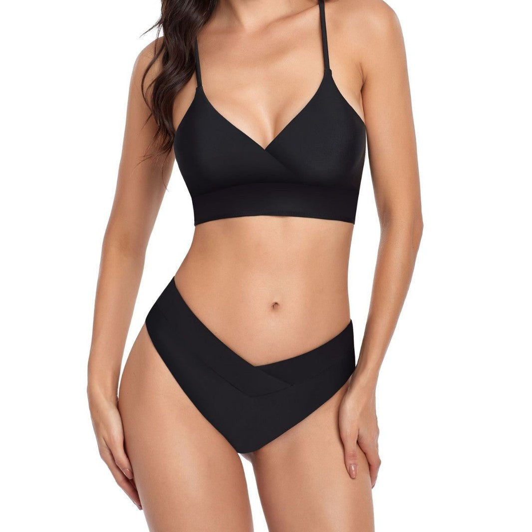 Damen Bikini-Set mit stilvollem Wickeloberteil und hoch geschnittenem Unterteil Drune