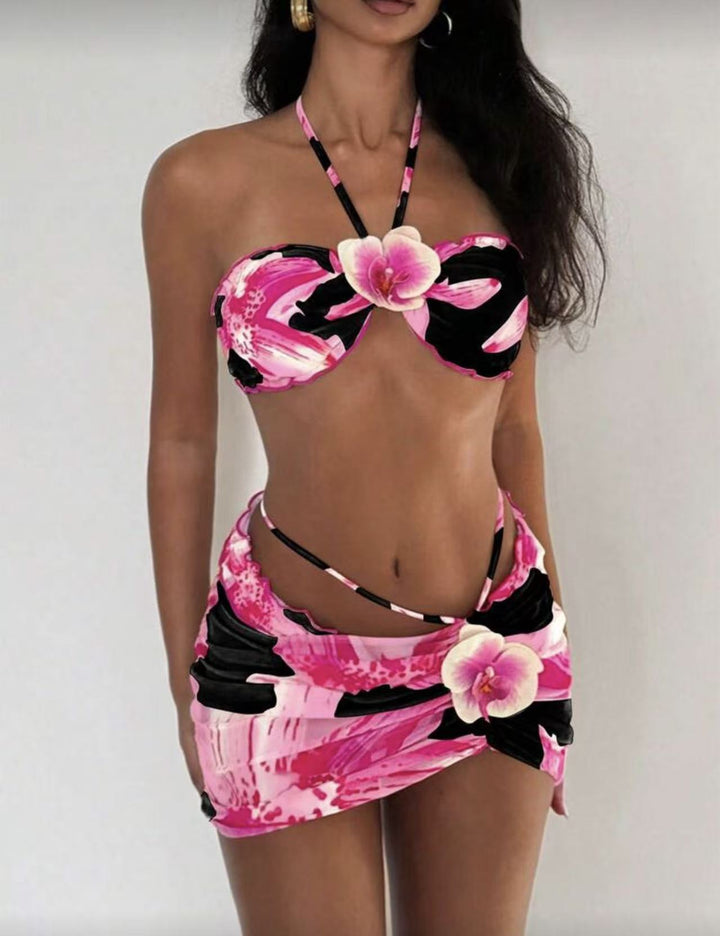 Damen Bikini-Set mit floralem Design und verspieltem Wickelrock Drune