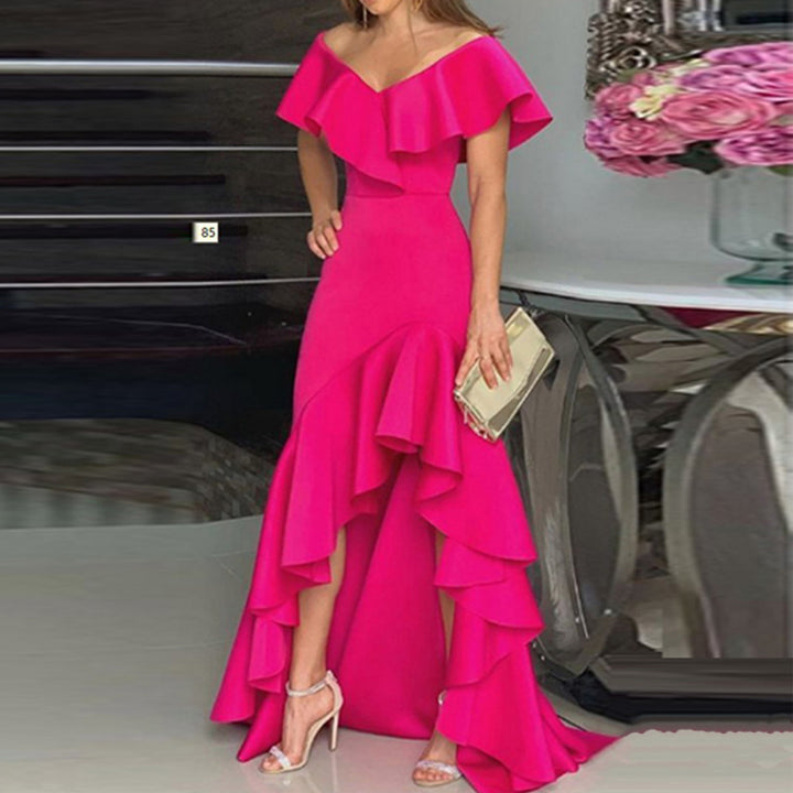 Damen Abendkleid mit asymmetrischem Rüschensaum Drune